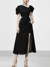 1960S Asymmetric Neck Waist Cutout Slit Party Dress