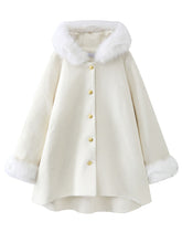 White Hooded Winter Short Vintage Coat Long Sleeve