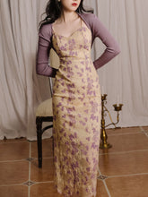 2PS Purple Floral Print Spaghetti Strap Bodycon Split Dress