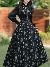 1950S Vintage Black Embroidered Puffed Sleeve Shirt And Swing Skirt Set