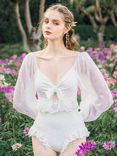 Daisy Style Lace Flowers Ruffles Vintage One Piece Swimwear Bathing Suit
