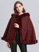Hooded Winter Coat Faux Fur Long Sleeve Open Front Luxurious Cape Coat For Women