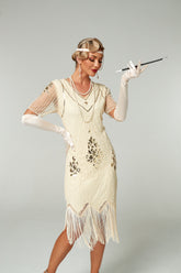V Neck Sequined Beaded Tassels 1920S Gatsby Dress