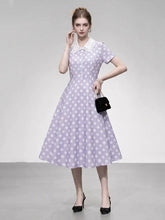 1950s Purple Peter Pan Collar Polka Dots Swing Dress