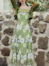 1940S Green Lace Embroidered Spaghetti Strap Vintage Dress