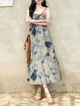 2PS Blue Spaghetti Strap Tropical Pattern Holiday Dress