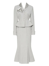 2PS Grey Wasp Waist Top And Wrap Fishtail Skirt Suit