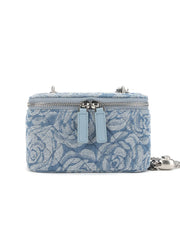 1950S Sweet Denim Rose Box Bag Vintage Handbag