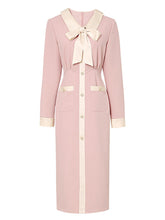 Pink Turn Down Collar Long Sleeve 1940S Vintage Dress