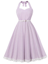 1950s Purple Plaid Vintage Halter Swing Dress