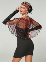 1920s Sequined Flapper Cape Gatsby Costume Mesh Shawl Wraps for Evening Dress