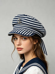 Navy and White Striped Sailor Hat