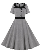 1950s Black Square Collar Plaid Short Sleeve Vintage Swing Dress