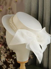 White Big Bow Wedding Pearls Hat
