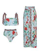Green Retro Floral Print Strappy Bikini