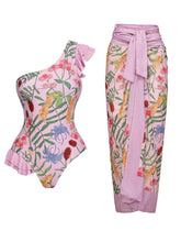 Pink Floral Print Retro Style Ruffles One Piece