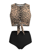 Retro Leopard Print High Waisted Bikini Set