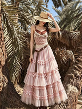 Pink Bohemian Polka Dots Camisole Top and Maxi Skirt Set