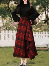 2PS Black Sweater And Red Plaid Swing Skirt 1950S Vintage Audrey Hepburn's Style Outfits
