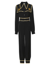 2PS Gold Embroidered Shirt Collar Black Uniform 1940S Vintage Pant Set