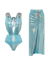 Blue Luminous Fabric One-piece Swimsuit