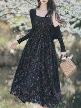 2PS Vintage Black Floral Chiffon Maxi Dress