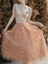 2PS Brown Backless Knitted Sweater And Swing Mesh Fairy Skirt Dress Set