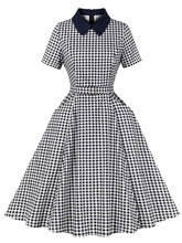1950S Black Peter Pan Collar Plaid Short Sleeve Vintage Swing Dress