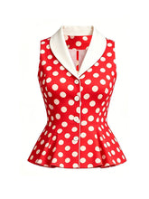 1950s Vintage Red Polka Dot Shawl Collar Peplum Vest Top Rockabilly Style