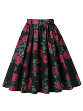 1950S Rose Print High Waist Swing Vintage Skirt