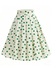 1950S Red Polka Dot High Waist Pleated Swing Vintage Skirt