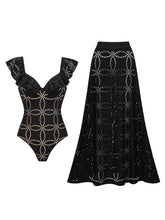 Black Eyelet Ruffle One Piece Swimsuit