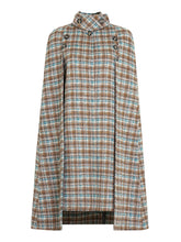 Sweet Brown Plaid Long Sleeve Dress Cape Coat