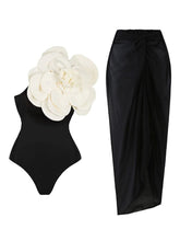 Black One Shoulder Rose Swimsuit