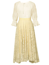 2PS Apricot 1950S Vintage Classic Top And Yellow Lace Skirt Set