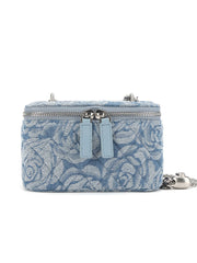 1950S Sweet Denim Rose Box Bag Vintage Handbag
