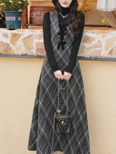 2PS Black Bowknot Retro Plaid Suspender Dress