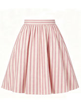1950S Pink Vertical Stripe High Waist Pleated Swing Vintage Skirt