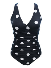 One Piece Swimsuit Retro Polka Dot Bathing Suit V Neck Ruched Tummy Control Monokini