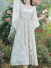 2PS White Butterfly Print Spaghetti Strap 1950S Vintage Dress