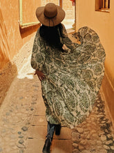Bohemian Green Print Boho Maxi Dress Outfit