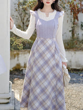 1950s Vintage White Sweater And Purple Plaid Dress Suit