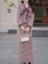 2PS Purple Bow Tweed Warm Coat