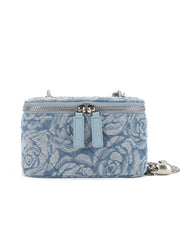 1950S Sweet Denim Rose Box Bag Vintage Handbag