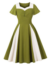 1950s Olive Green Color Block Vintage Rockabilly Swing Dress