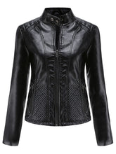 Stand Collar Long Sleeve PU Leather Motorcycle Jacket