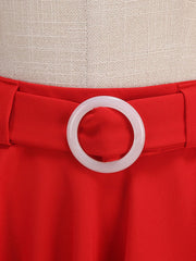 1950s Red High Waist Pleated Swing Vintage Skirt