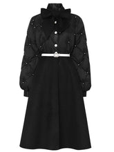 Black Big Bowknot Diamond Lattice Pearl 1950S Coat