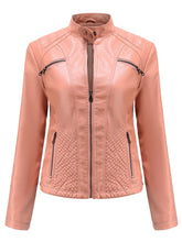 Pink Long Sleeve PU Leather Motorcycle Jacket For Women