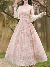 2PS Pink Embroidered lace Spaghetti Strap Dress